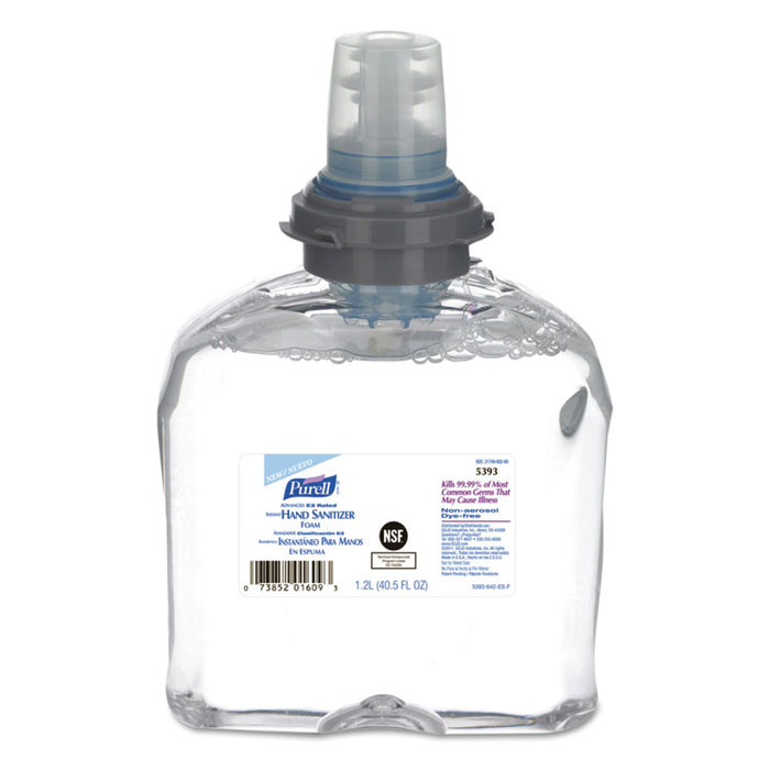 Advanced E-3 Rated Foam Hand Sanitizer, 1,200 mL Refill, Fragrance-Free, 2/Carton