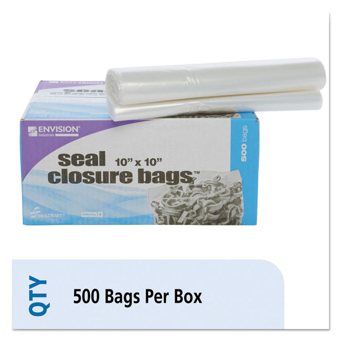 Seal Closure Bags, 2 mil, 10" x 10", Clear, 500/Carton