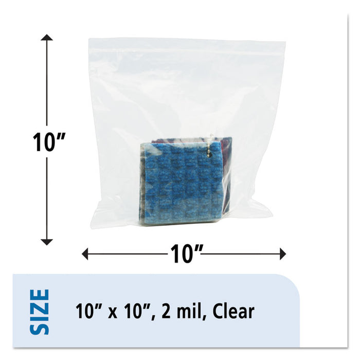 Seal Closure Bags, 2 mil, 10" x 10", Clear, 500/Carton