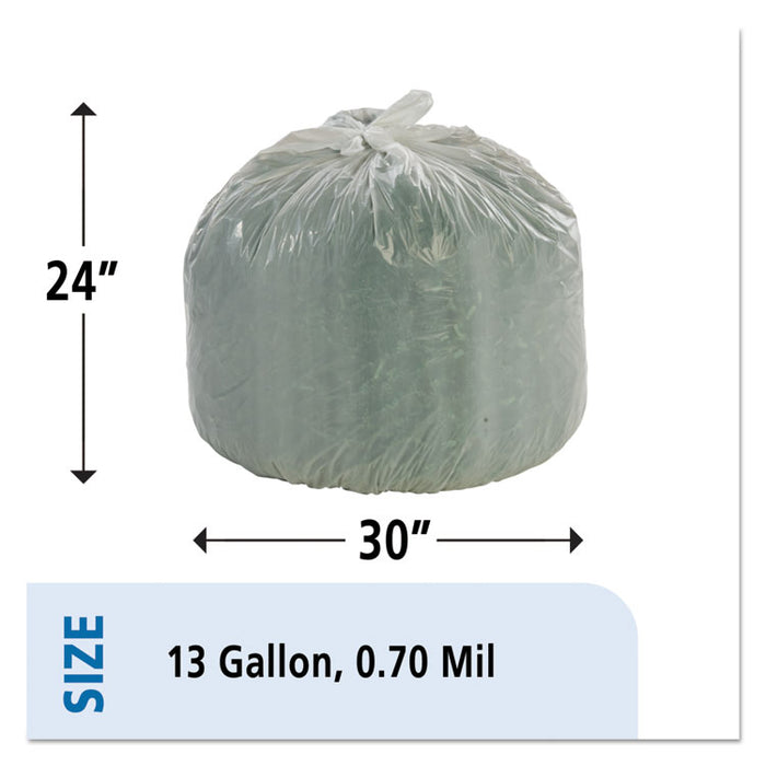 Controlled Life-Cycle Plastic Trash Bags, 13 gal, 0.7 mil, 24" x 30", White, 120/Box
