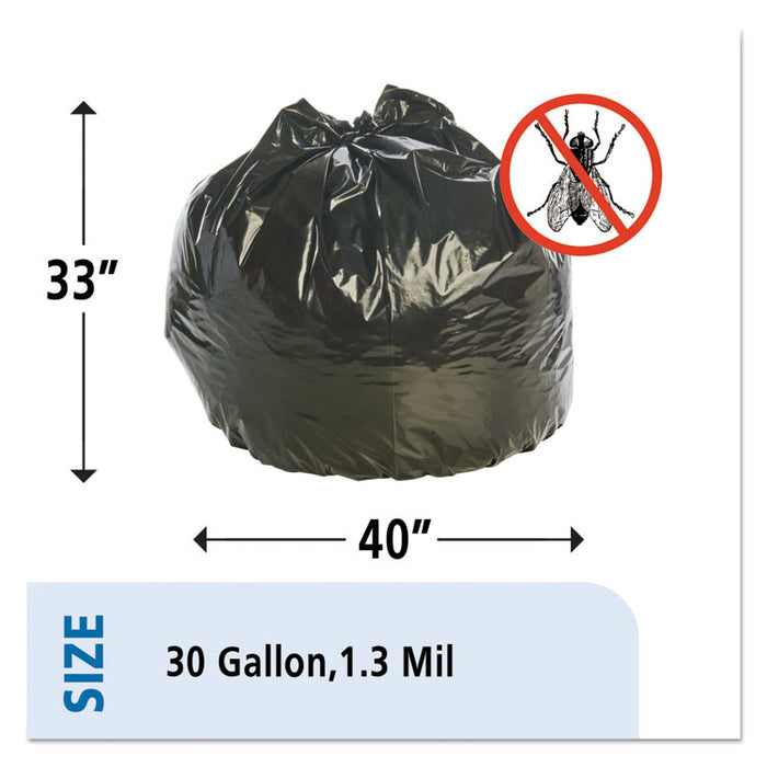 Insect-Repellent Trash Bags, 33 gal, 1.3 mil, 33" x 40", Black, 10/Box