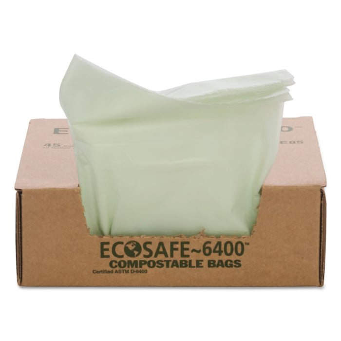 EcoSafe-6400 Bags, 13 gal, 0.85 mil, 24" x 30", Green, 45/Box