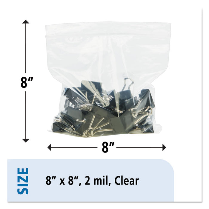 Seal Closure Bags, 2 mil, 8" x 8", Clear, 1,000/Carton