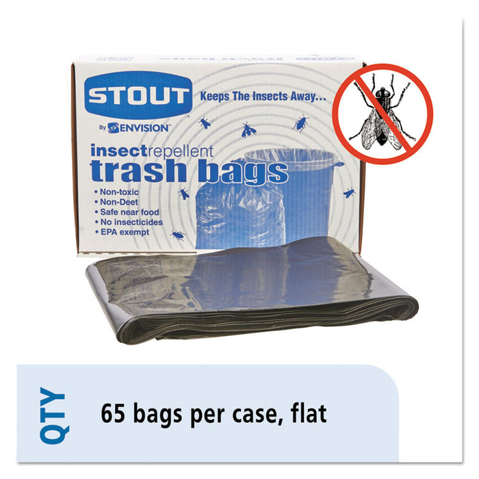Insect-Repellent Trash Bags, 55 gal, 2 mil, 37" x 52", Black, 65/Box