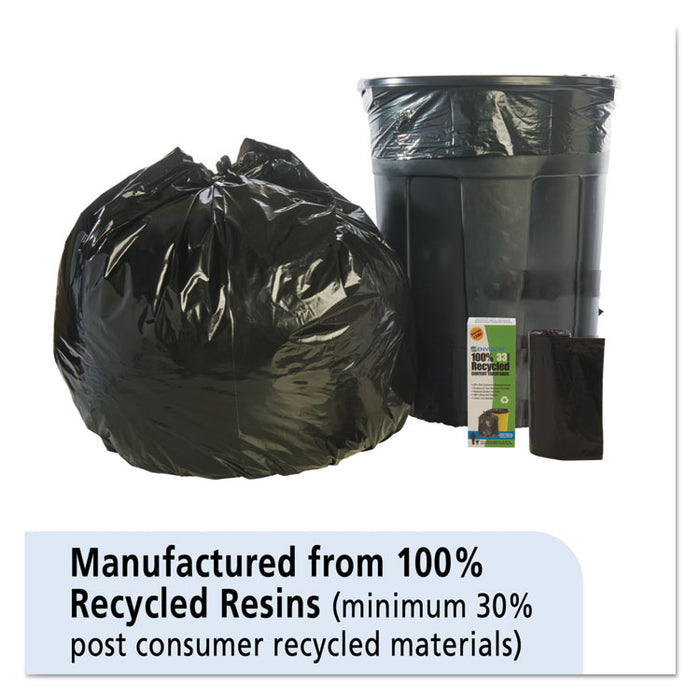 Total Recycled Content Plastic Trash Bags, 33 gal, 1.3 mil, 33" x 40", Brown/Black, 180/Carton