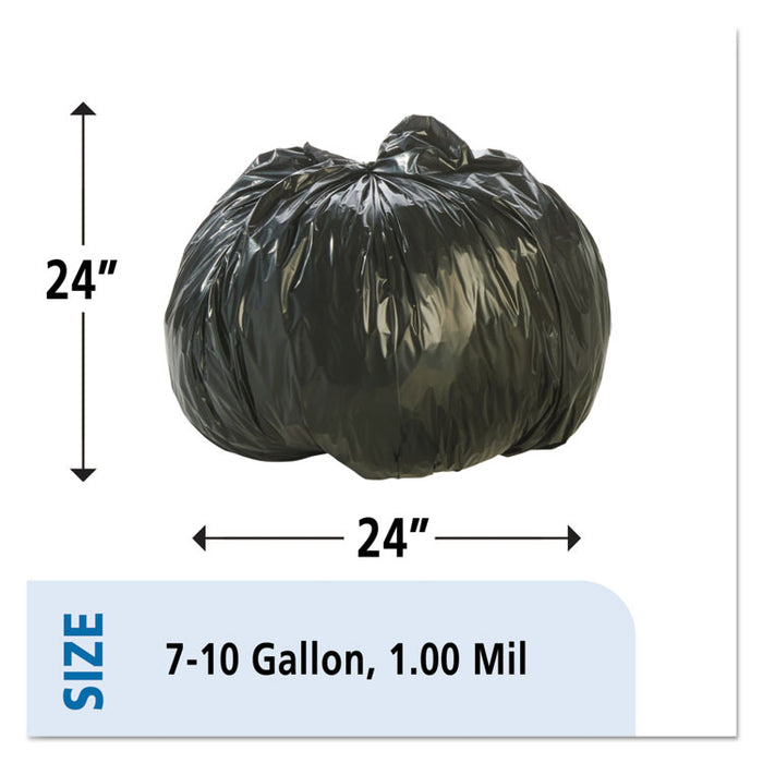 Total Recycled Content Plastic Trash Bags, 10 gal, 1 mil, 24" x 24", Brown/Black, 250/Carton