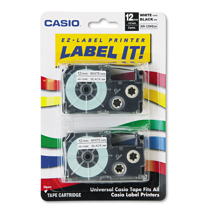 Tape Cassettes for KL Label Makers, 0.5" x 26 ft, Black on White, 2/Pack