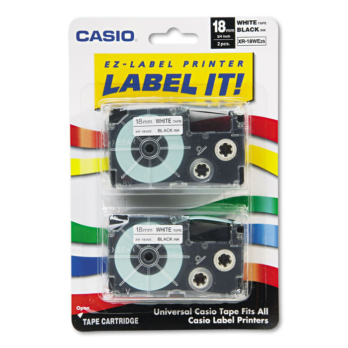 Tape Cassettes for KL Label Makers, 0.75" x 26 ft, Black on White, 2/Pack