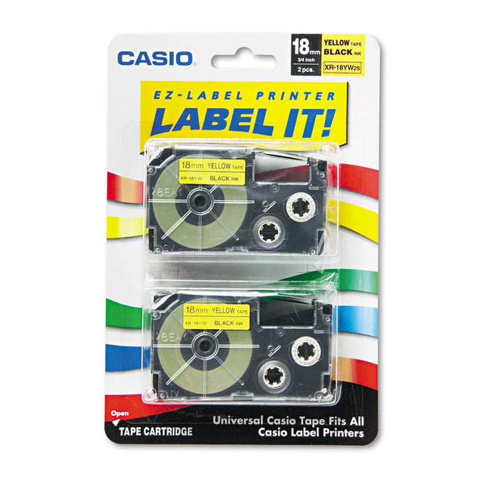Tape Cassettes for KL Label Makers, 0.75" x 26 ft, Black on Yellow, 2/Pack