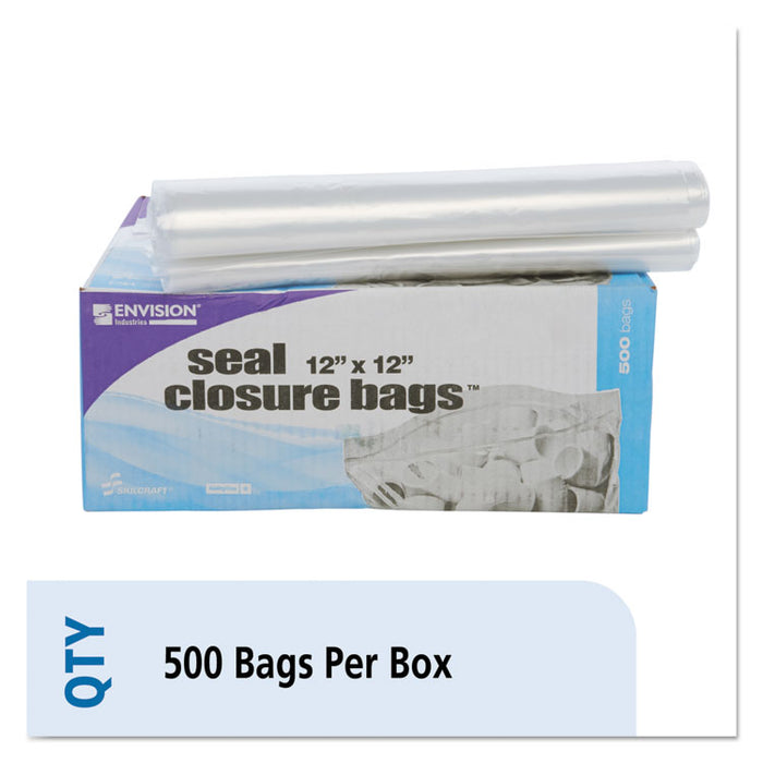 Seal Closure Bags, 2 mil, 12" x 12", Clear, 500/Carton