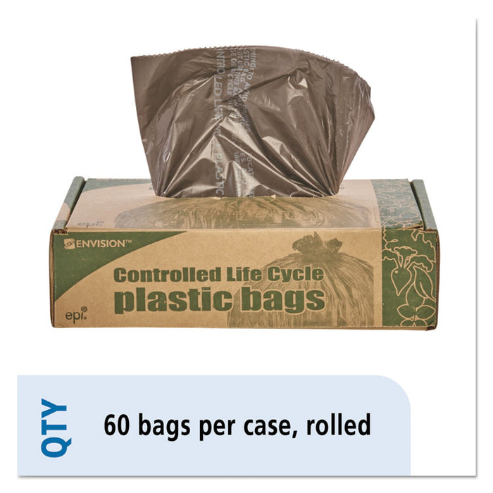 Controlled Life-Cycle Plastic Trash Bags, 30 gal, 0.8 mil, 30" x 36", Brown, 60/Box