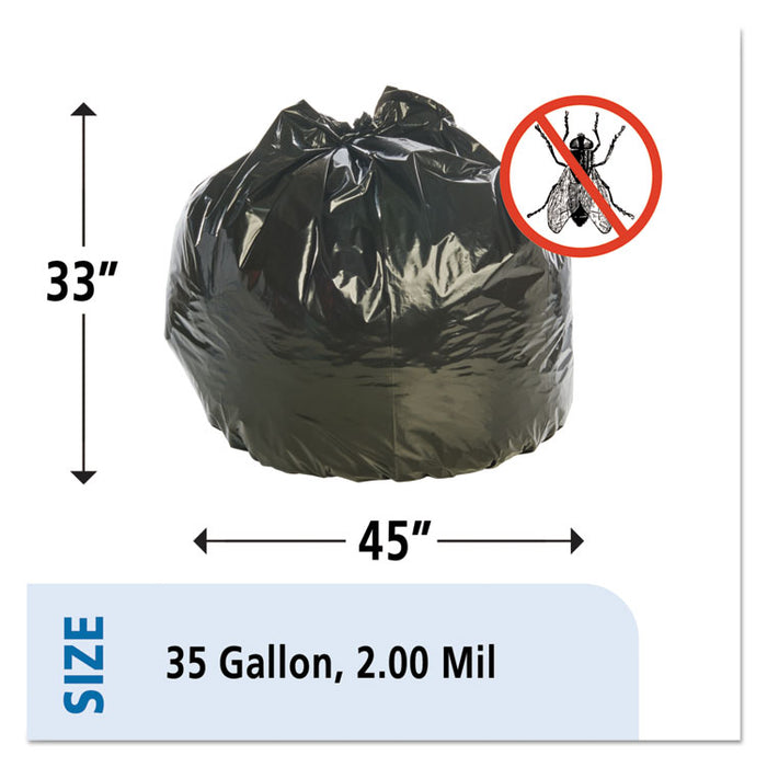 Insect-Repellent Trash Bags, 33 gal, 1.3 mil, 33" x 40", Black, 10/Box