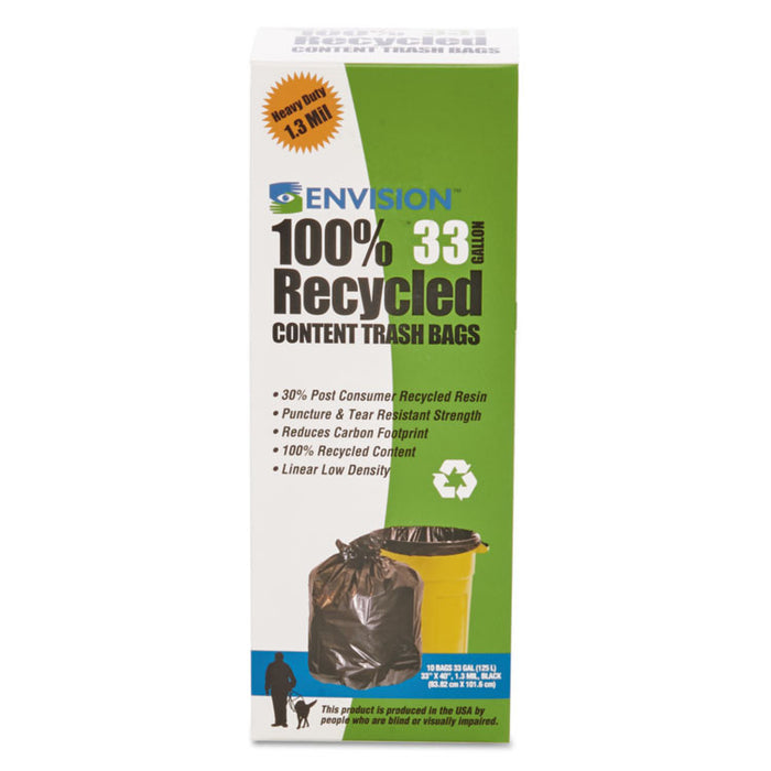 Total Recycled Content Plastic Trash Bags, 33 gal, 1.3 mil, 33" x 40", Brown/Black, 180/Carton