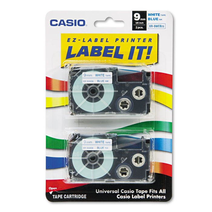 Tape Cassettes for KL Label Makers, 0.37" x 26 ft, Blue on White, 2/Pack