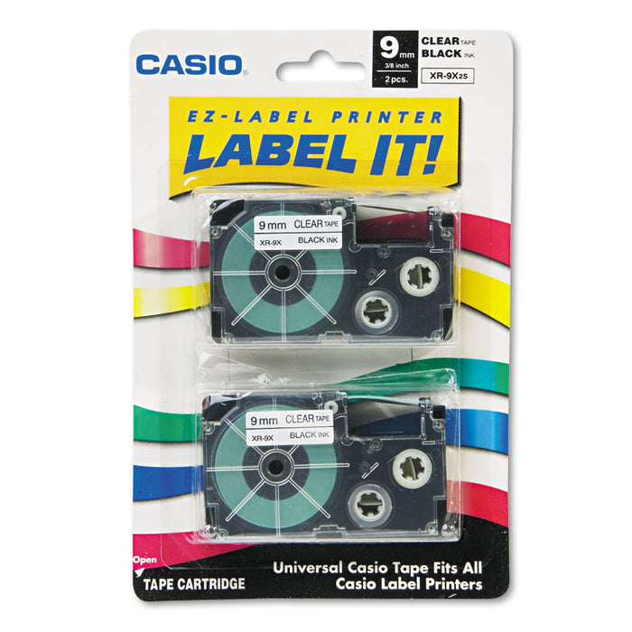 Tape Cassettes for KL Label Makers, 0.37" x 26 ft, Black on Clear, 2/Pack