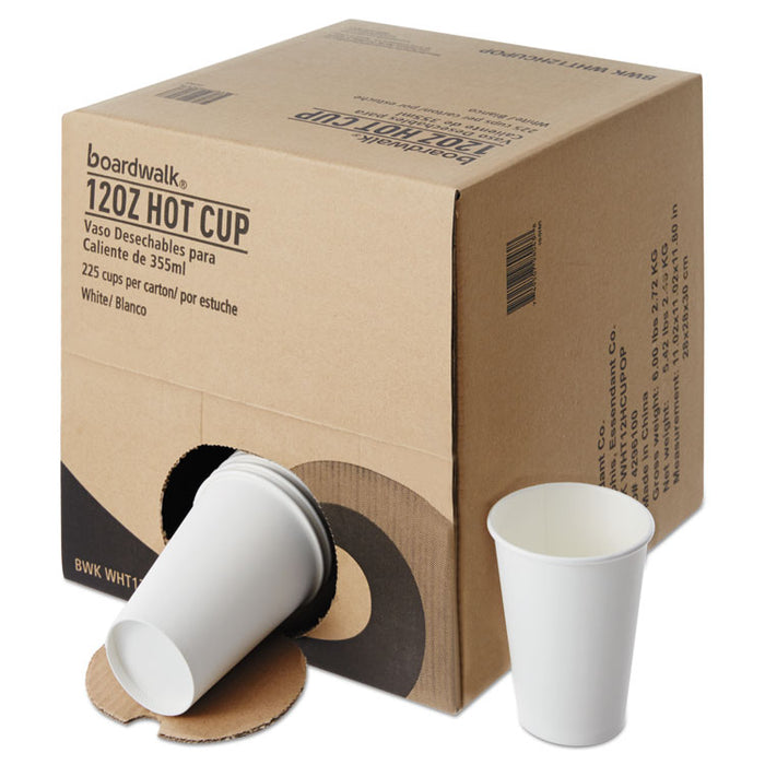 Convenience Pack Paper Hot Cups, 12 oz, White, 9 Cups/Sleeve, 25 Sleeves/Carton