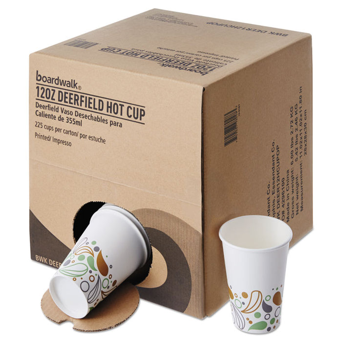 Convenience Pack Paper Hot Cups, 12 oz, Deerfield Print, 9 Cups/Sleeve, 25 Sleeves/Carton