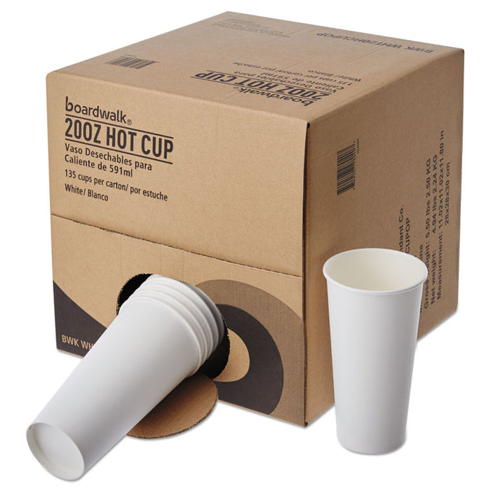 Convenience Pack Paper Hot Cups, 20 oz, White, 9 Cups/Sleeve, 15 Sleeves/Carton