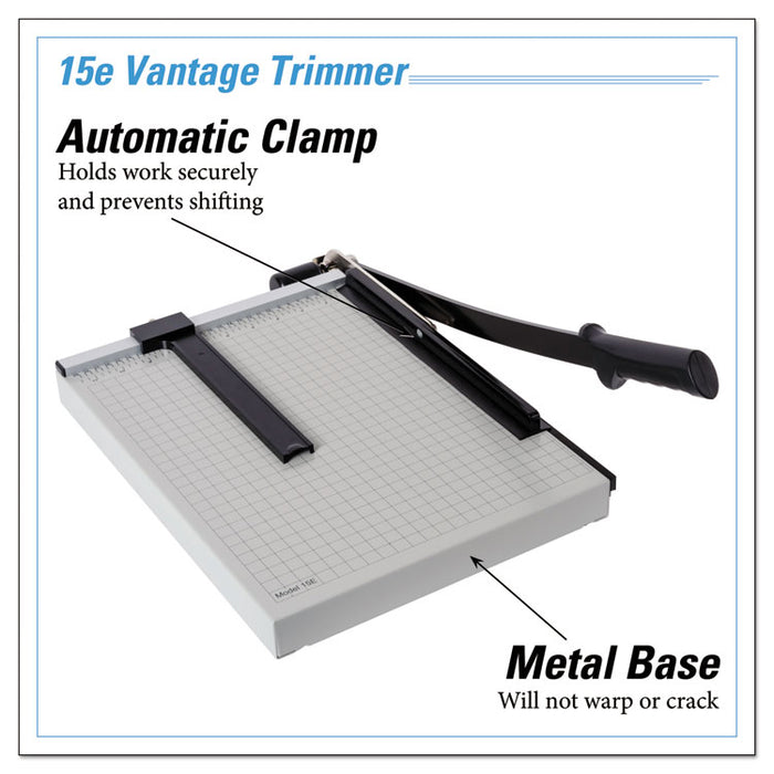 Vantage Guillotine Paper Trimmer/Cutter, 15 Sheets, 15" Cut Length, Metal Base, 12.25 x 15.75