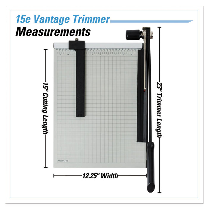 Vantage Guillotine Paper Trimmer/Cutter, 15 Sheets, 15" Cut Length, Metal Base, 12.25 x 15.75