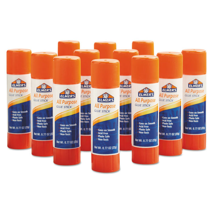 Disappearing Glue Stick, 0.77 oz, Applies White, Dries Clear, 12/Pack