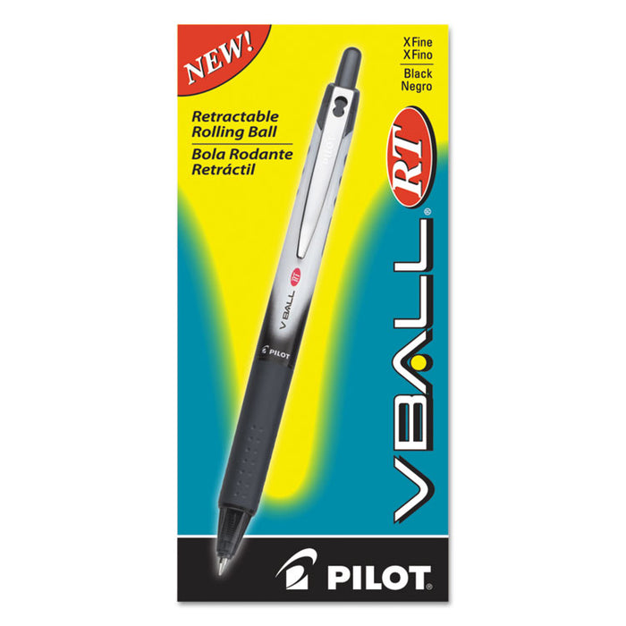 VBall RT Liquid Ink Roller Ball Pen, Retractable, Extra-Fine 0.5 mm, Black Ink, Black/White Barrel