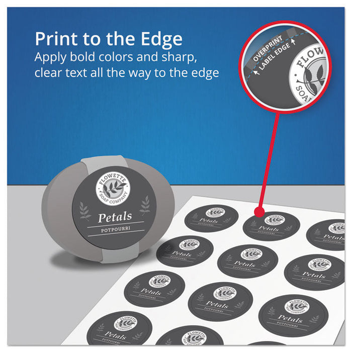 Round Print-to-the Edge Labels with Sure Feed and Easy Peel, 2" dia, Glossy White, 120/PK