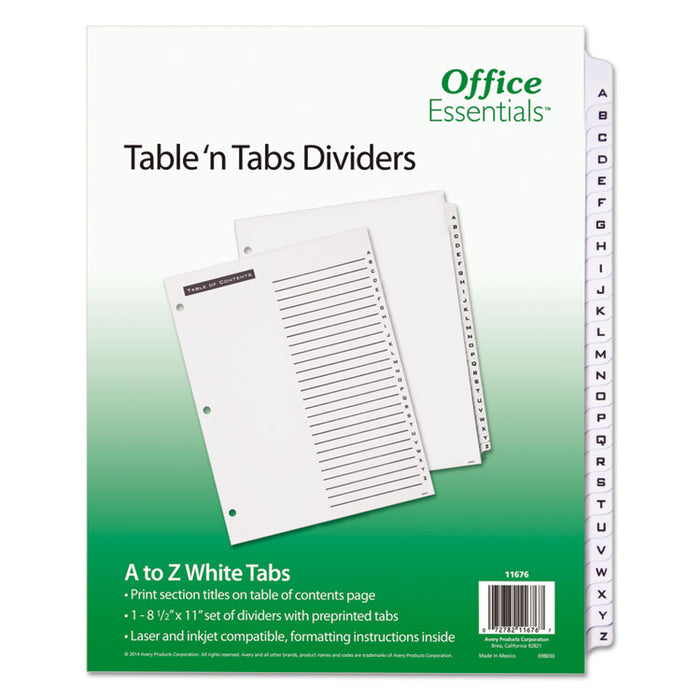 Table 'n Tabs Dividers, 26-Tab, A to Z, 11 x 8.5, White, 1 Set