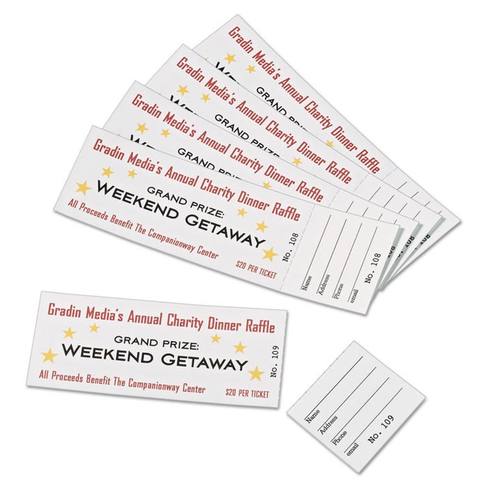 Printable Tickets w/Tear-Away Stubs, 97 Bright, 65lb, 8.5 x 11, White, 10 Tickets/Sheet, 20 Sheets/Pack