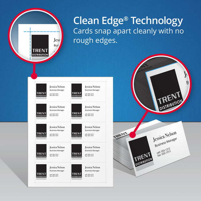 Clean Edge Business Cards, Laser, 2 x 3 1/2, White, 200/Pack