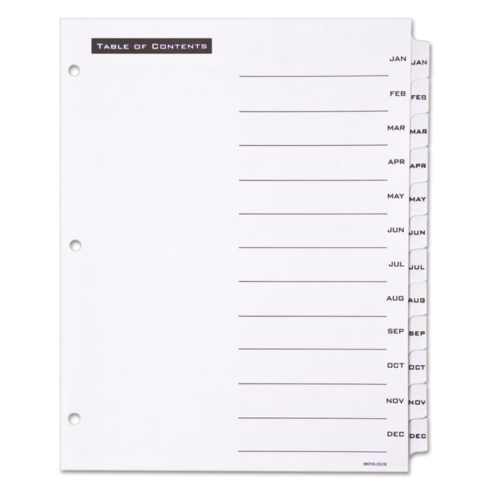 Table 'n Tabs Dividers, 12-Tab, Jan. to Dec., 11 x 8.5, White, 1 Set