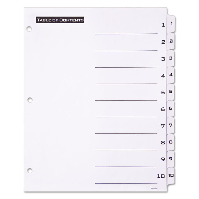 Table 'n Tabs Dividers, 10-Tab, 1 to 10, 11 x 8.5, White, 1 Set