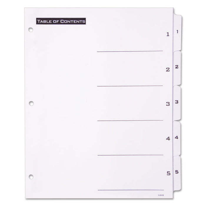 Table 'n Tabs Dividers, 5-Tab, 1 to 5, 11 x 8.5, White, 1 Set