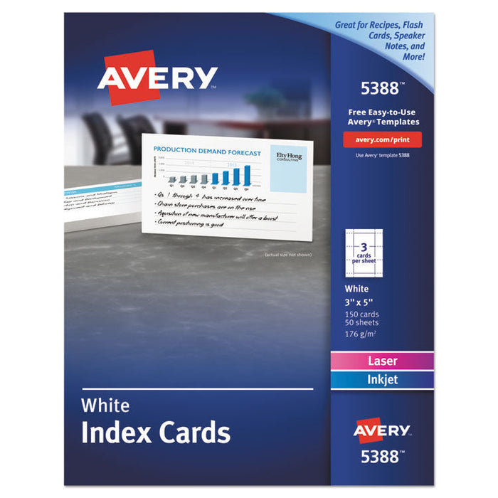 Printable Index Cards with Sure Feed for Laser and Inkjet Printers, 3 x 5, White, 150/Box