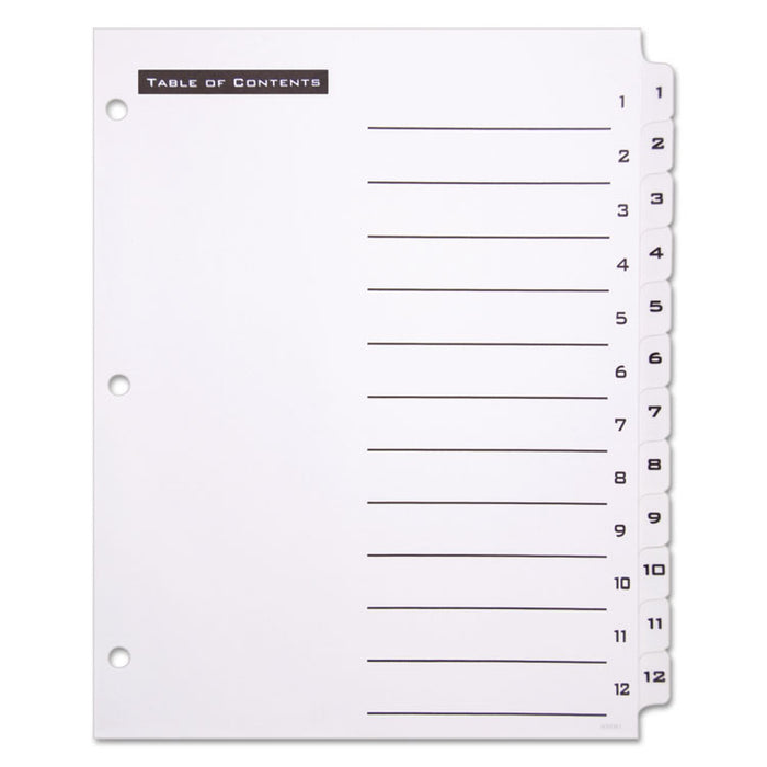 Table 'n Tabs Dividers, 12-Tab, 1 to 12, 11 x 8.5, White, 1 Set