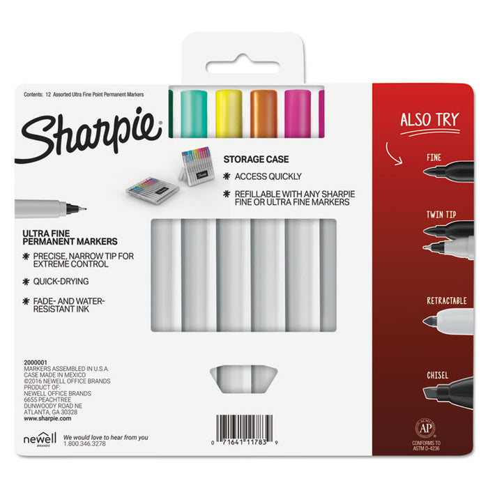 Permanent Markers w/Storage Case, Extra-Fine Needle Tip, Assorted Colors, Dozen