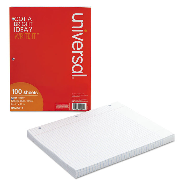 Filler Paper, 3-Hole, 8.5 x 11, Medium/College Rule, 100/Pack