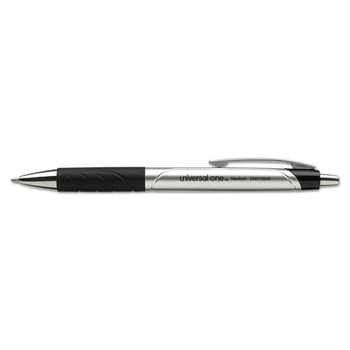 Comfort Grip Ballpoint Pen, Retractable, Medium 1 mm, Black Ink, Silver Barrel, Dozen