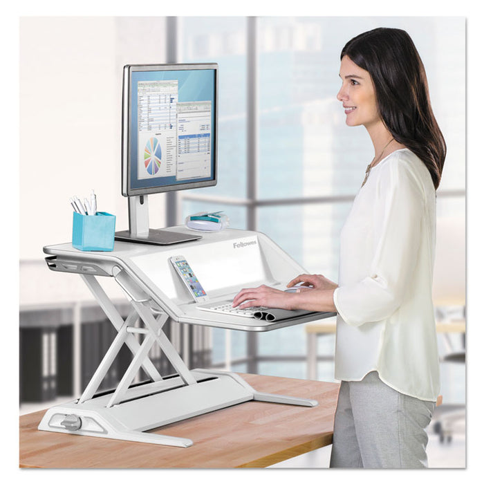 Lotus Sit-Stands Workstation, 32.75" x 24.25" x 5.5" to 22.5", White
