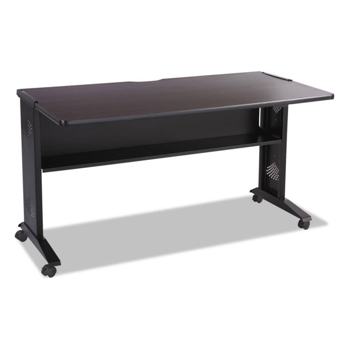 Mobile Computer Desk with Reversible Top, 53.5" x 28" x 30", Mahogany/Medium Oak/Black