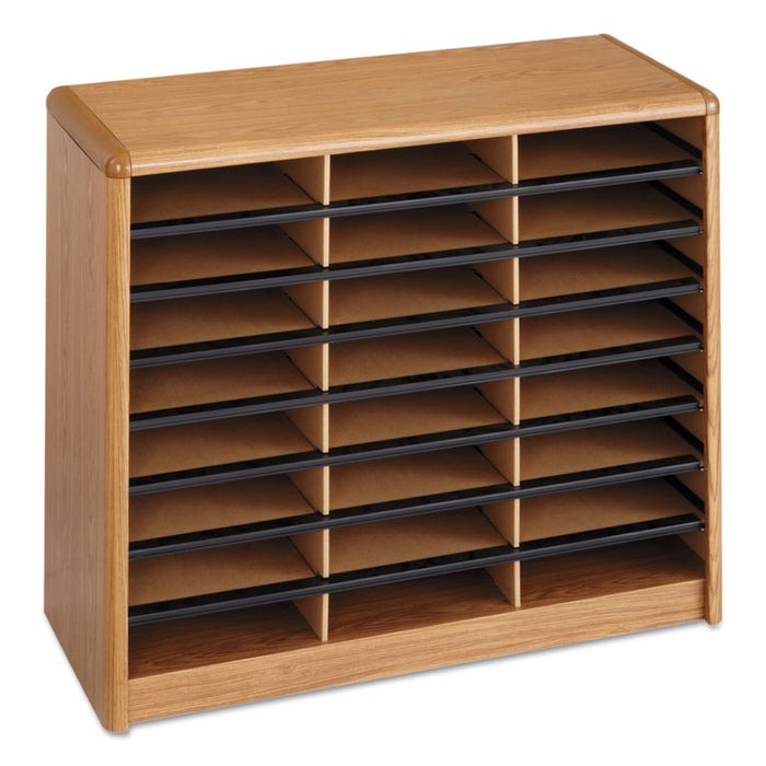 Steel/Fiberboard Literature Sorter, 24 Sections, 32 1/4 x 13 1/2 x 25 3/4, Oak