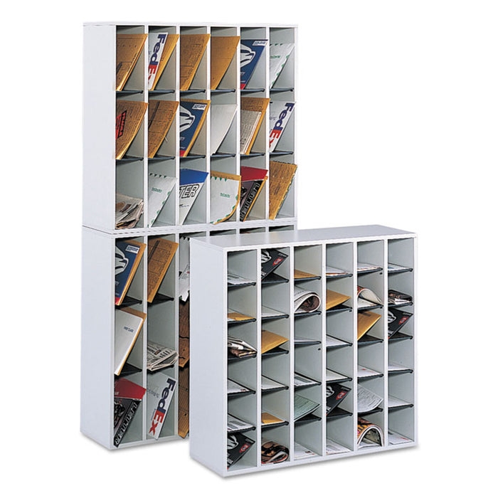 Wood Mail Sorter with Adjustable Dividers, Stackable, 36 Compartments, 33.75 x 12 x 32.75, Gray