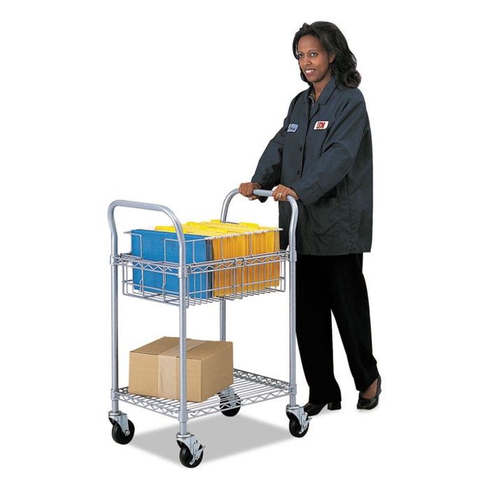 Wire Mail Cart, 600-lb Capacity, 18.75w x 26.75d x 38.5h, Metallic Gray