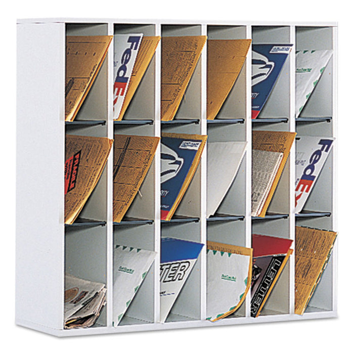 Wood Mail Sorter with Adjustable Dividers, Stackable, 18 Compartments, 33.75 x 12 x 32.75, Gray
