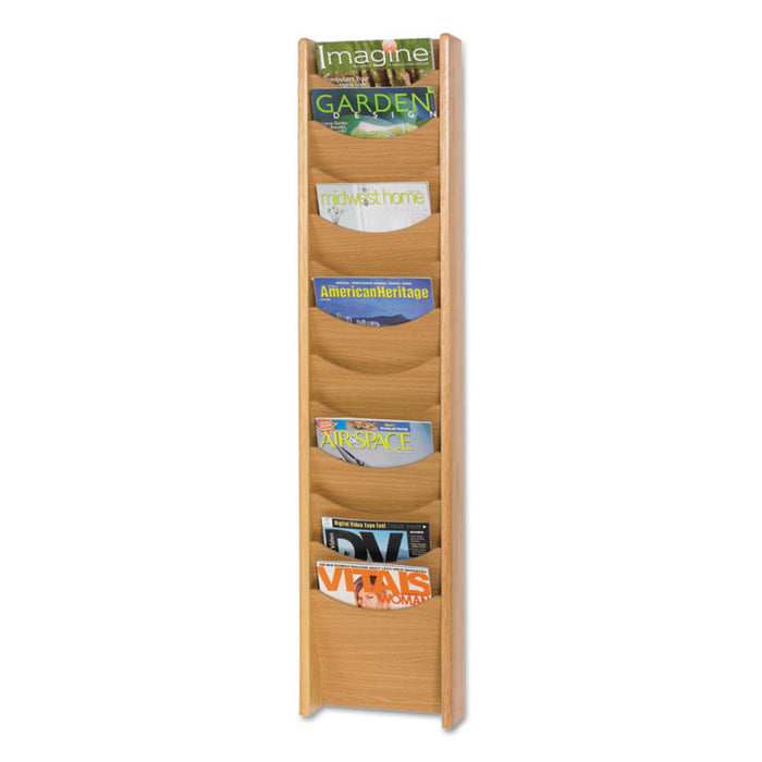 Solid Wood Wall-Mount Literature Display Rack, 11.25w x 3.75d x 48.75h, Medium Oak