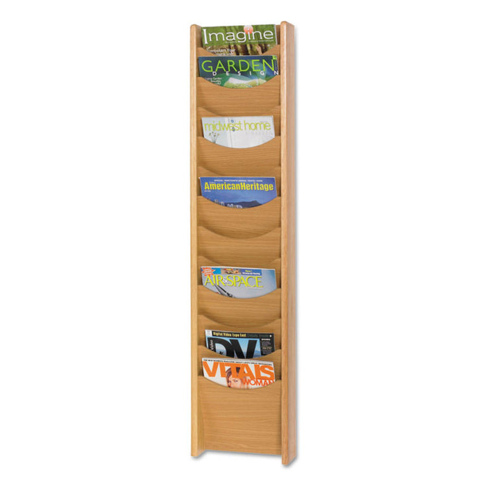 Solid Wood Wall-Mount Literature Display Rack, 11.25w x 3.75d x 48.75h, Medium Oak