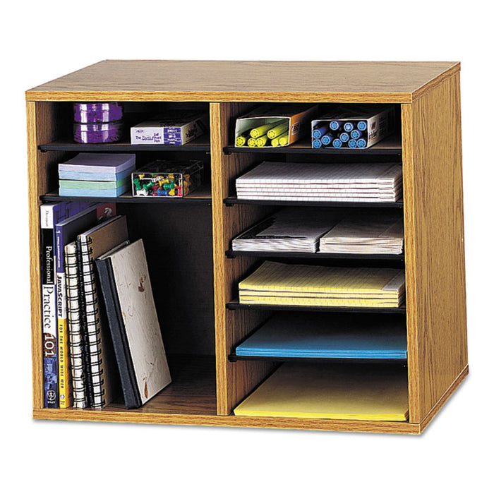 Wood/Fiberboard Literature Sorter, 12 Compartments, 19.63 x 11.88 x 16.13, Oak