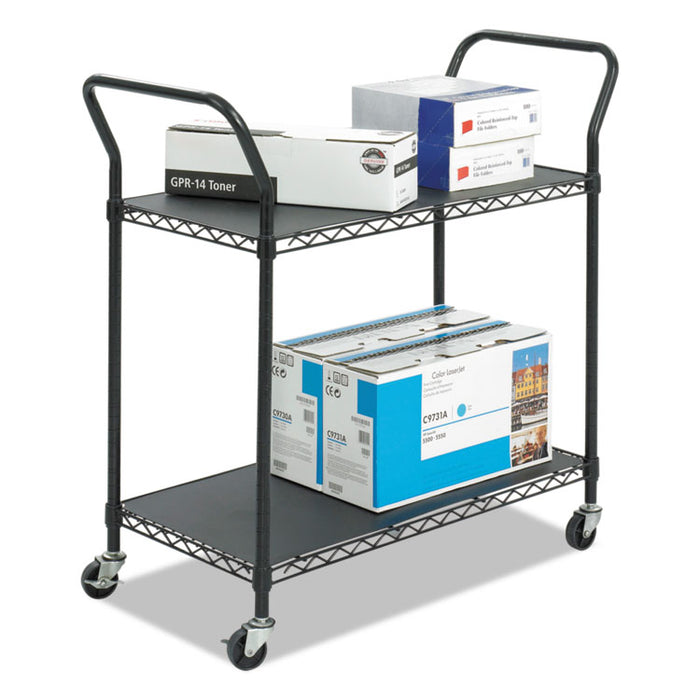 Wire Utility Cart, Two-Shelf, 43.75w x 19.25d x 40.5h, Black