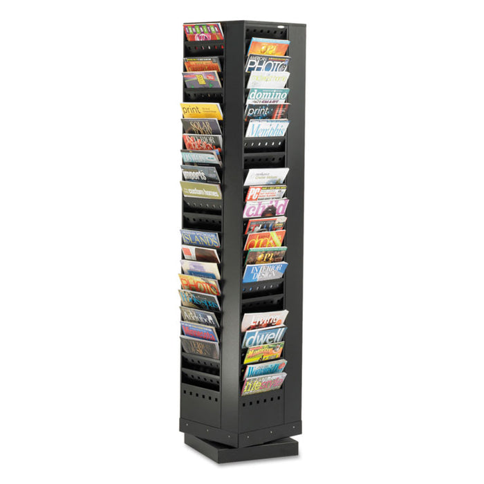Steel Rotary Magazine Rack, 92 Compartments, 14w x 14d x 68h, Black