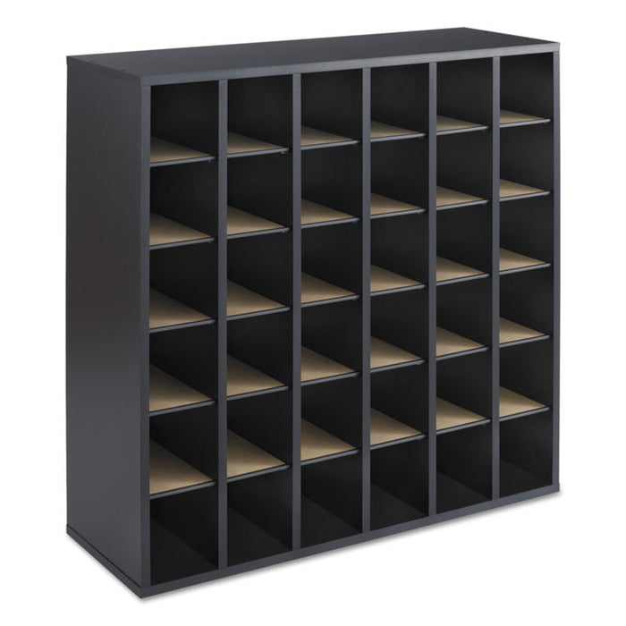 Wood Mail Sorter with Adjustable Dividers, Stackable, 36 Compartments, 33.75 x 12 x 32.75, Black